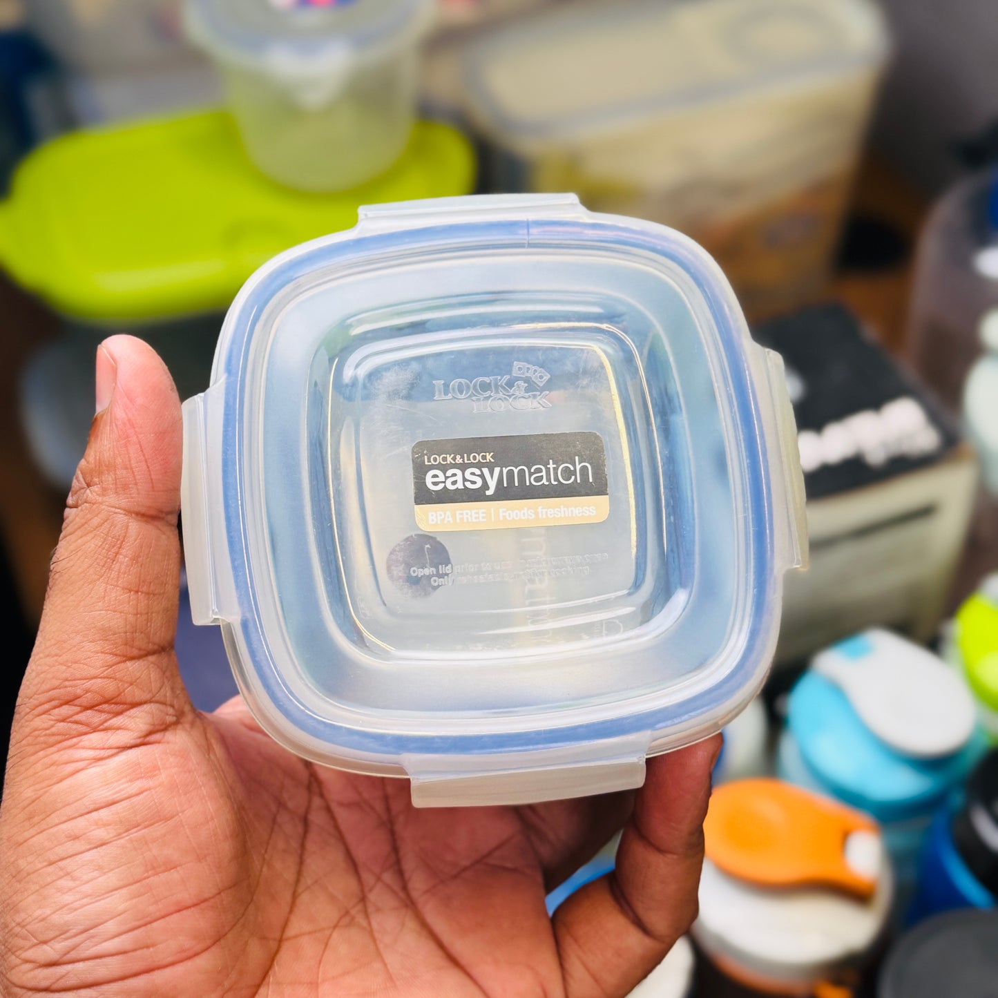 Easy Match Square Bowl Food Container 260ml (With Blue Silicone)