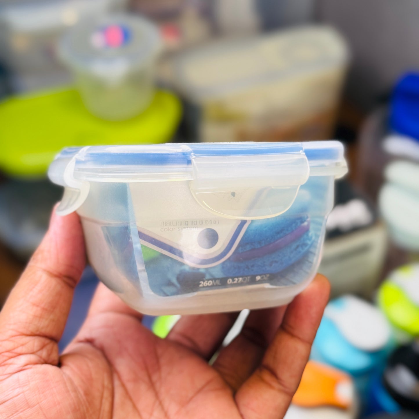 Easy Match Square Bowl Food Container 260ml (With Blue Silicone)