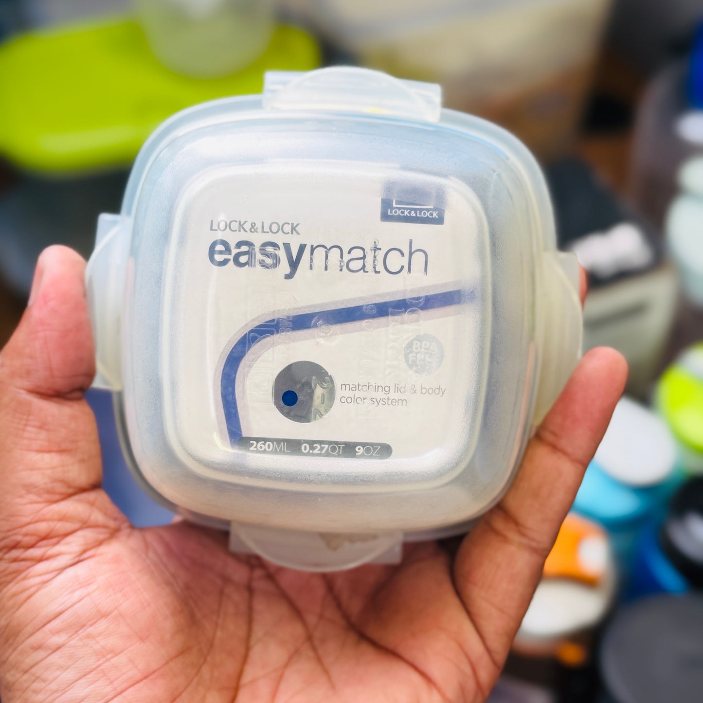 Easy Match Square Bowl Food Container 260ml (With Blue Silicone)